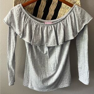 Lilly Pulitzer Augustus Y2K Style Off Shoulder Gray Ruffled Long Sleeve Top XS